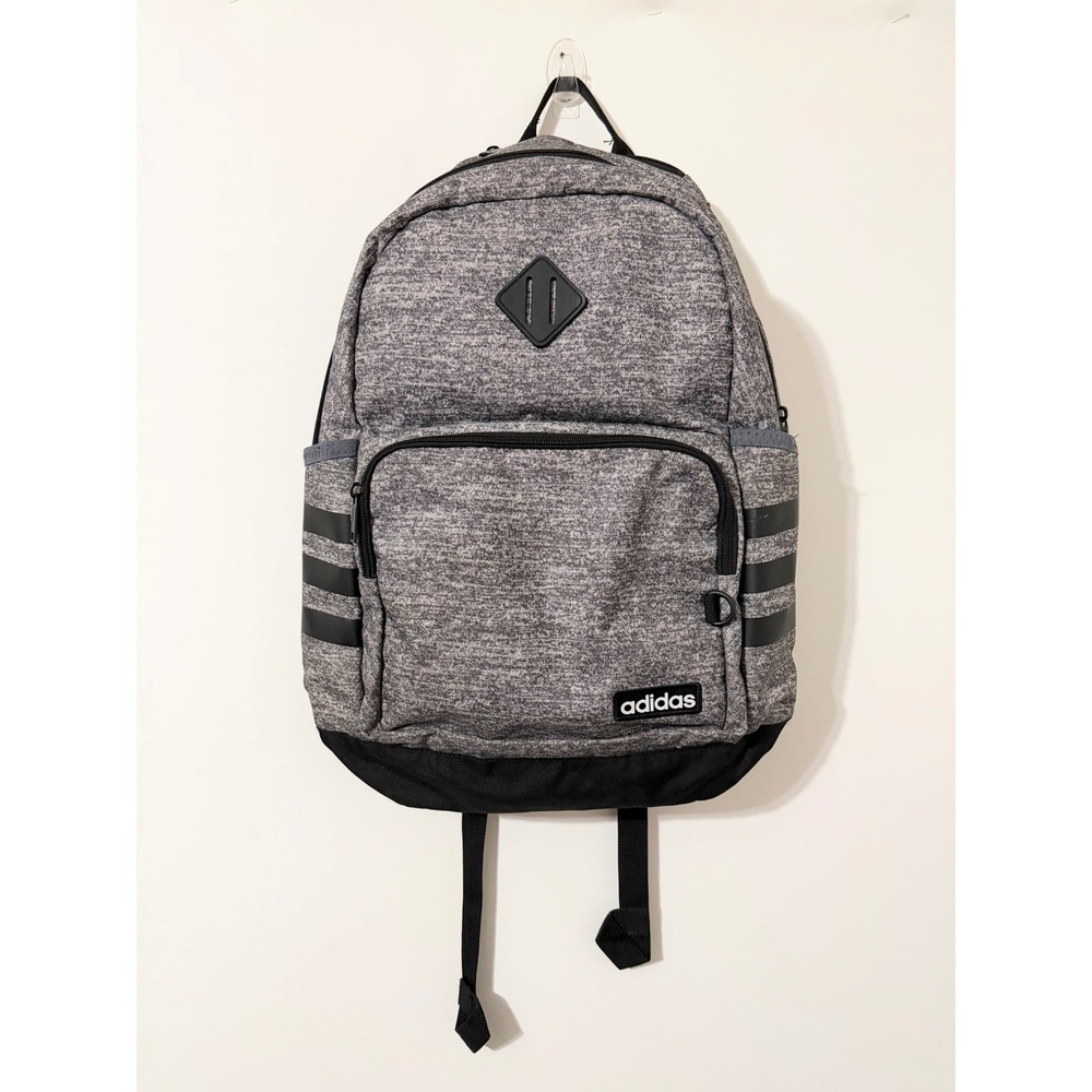 ADIDAS Gray Backpack 3-Stripe Heathered Athletic School Travel Work Gym Bag OS